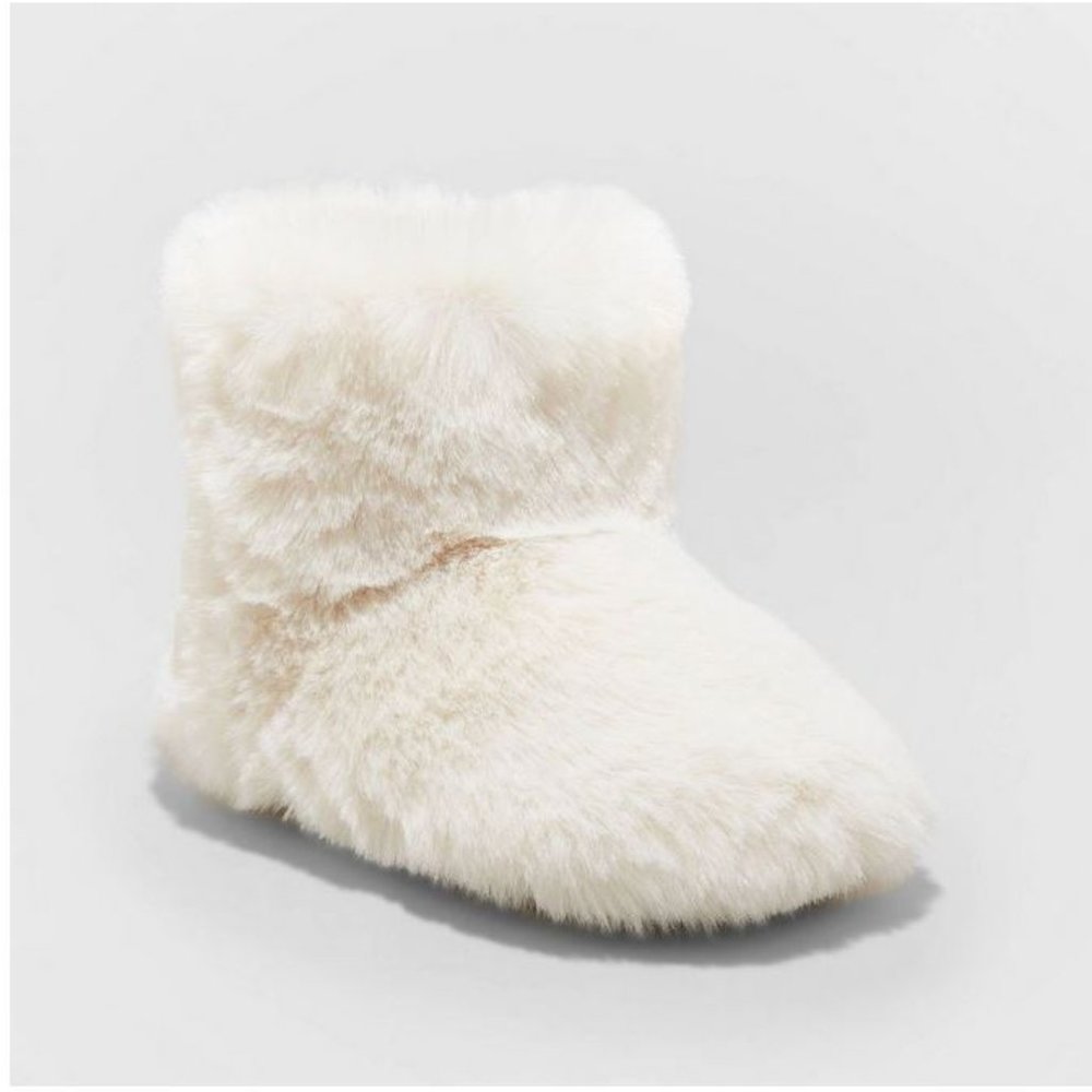 Toddler Girls' Dallas Fur Bootie Slippers Non Slip- Cat & Jack™ Cream